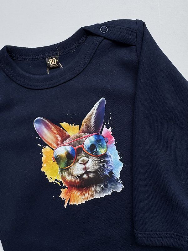 Body granatowe długi rękaw kolorowy zając rozmiar 80