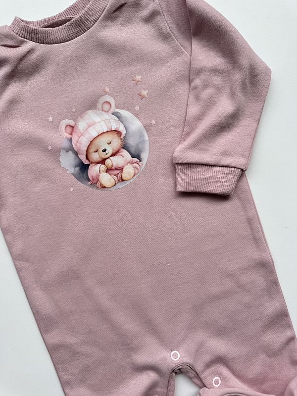 Pajac bez stópek różowy śpiący misio rozmiar 74