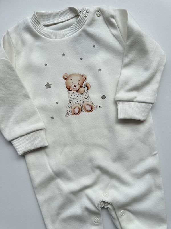 Pajac bez stópek ecru miś z kocykiem rozmiar 62