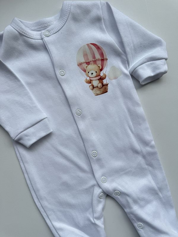 Pajac ze stópkami biały miś w balonie rozmiar 56