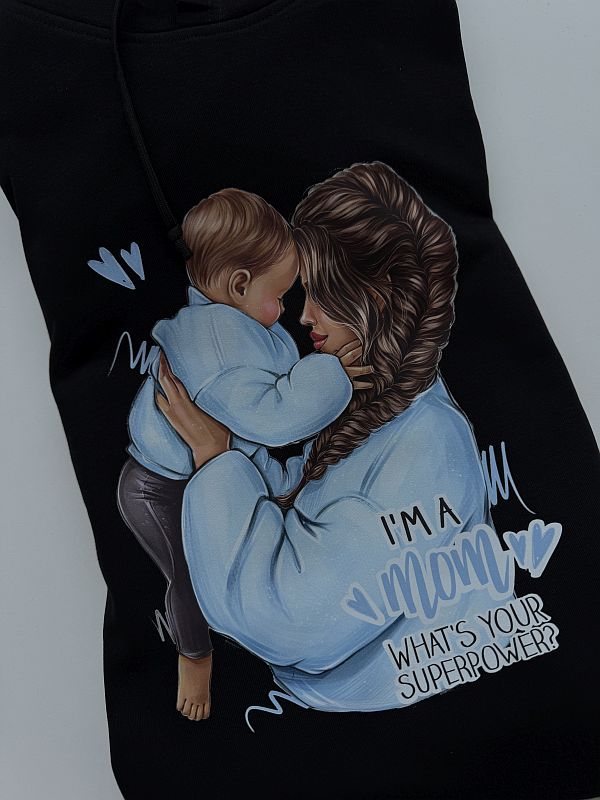Bluza damska z kapturem czarna mama z dzieckiem rozmiar L