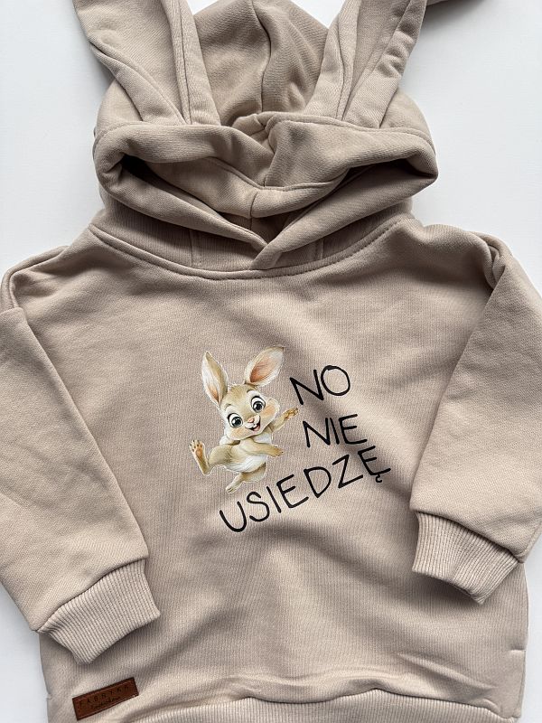 Bluza beżowa uszy zajączka no nie usiedzę rozmiar 86