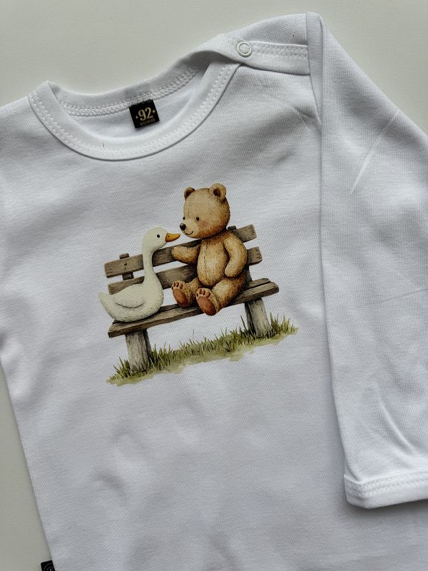 Body białe długi rękaw misio z gąską rozmiar 92