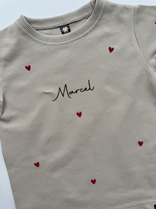 Koszulka beżowa krótki rękaw Marcel z sercami rozmiar 98