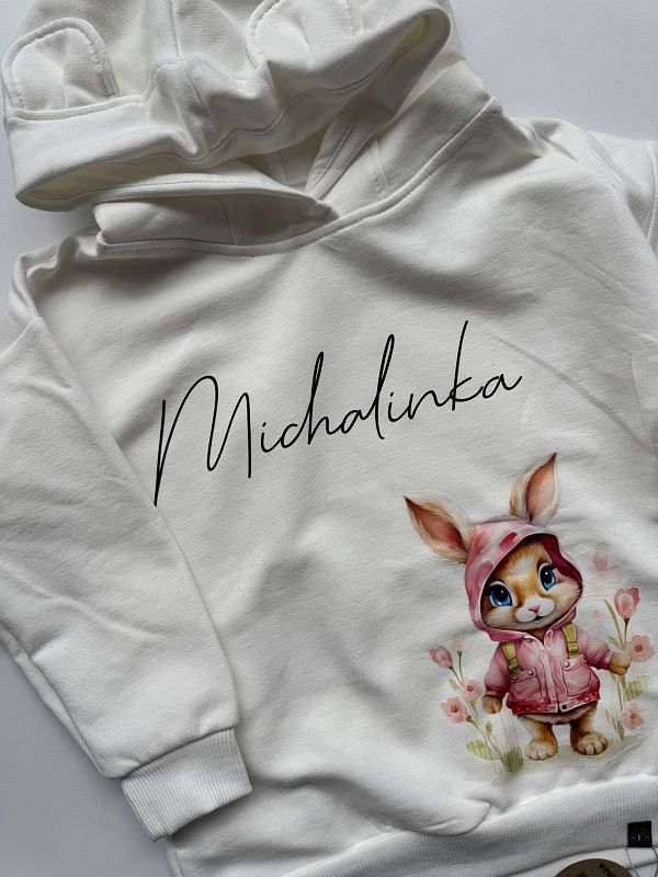 Bluza ecru z kapturem króliczek Michalinka rozmiar 98