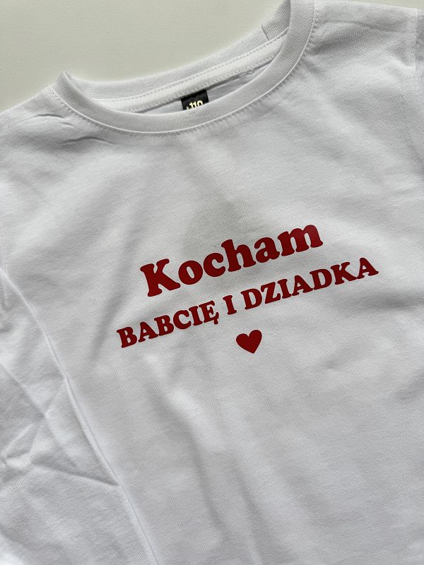Koszulka biała długi rękaw kocham babcię i dziadka rozmiar 110