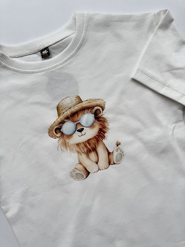 Koszulka ecru krótki rękaw lew rozmiar 116