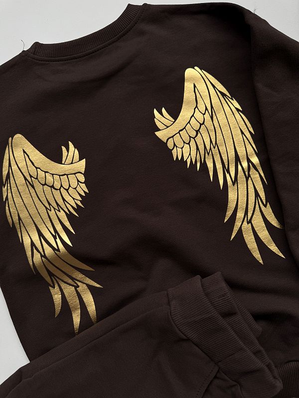 Komplet czekoladowy bluza + spodnie dresowe skrzydła na plecach rozmiar 122