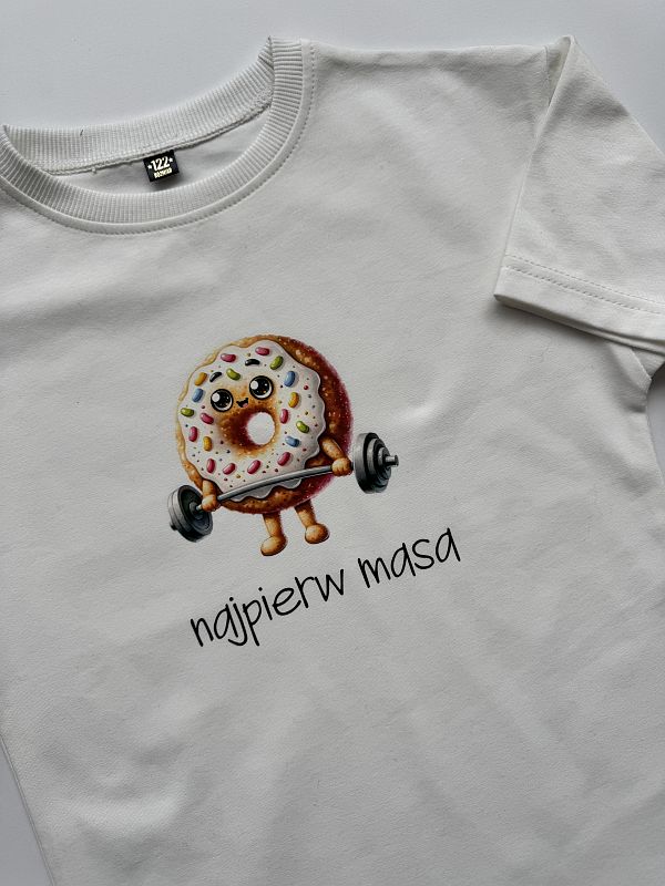 Koszulka ecru krótki rękaw najpierw masa rozmiar 122