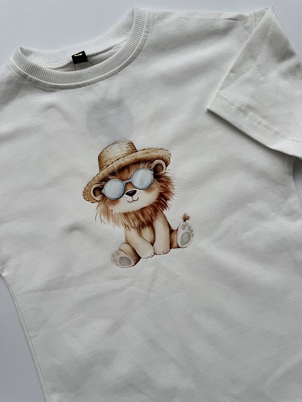 Koszulka ecru krótki rękaw lew rozmiar 122