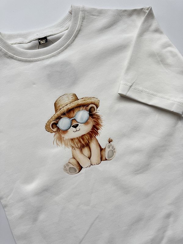 Koszulka ecru krótki rękaw lew rozmiar 128