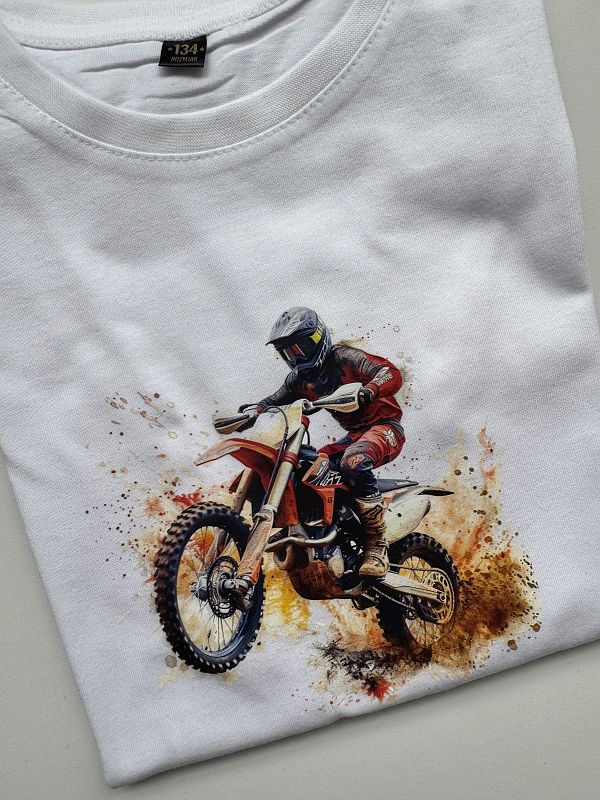 Koszulka biała krótki rękaw motocross rozmiar 134