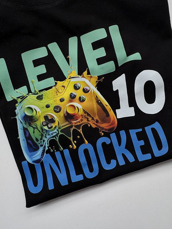 Koszulka czarna krótki rękaw level 10 unlocked rozmiar 152