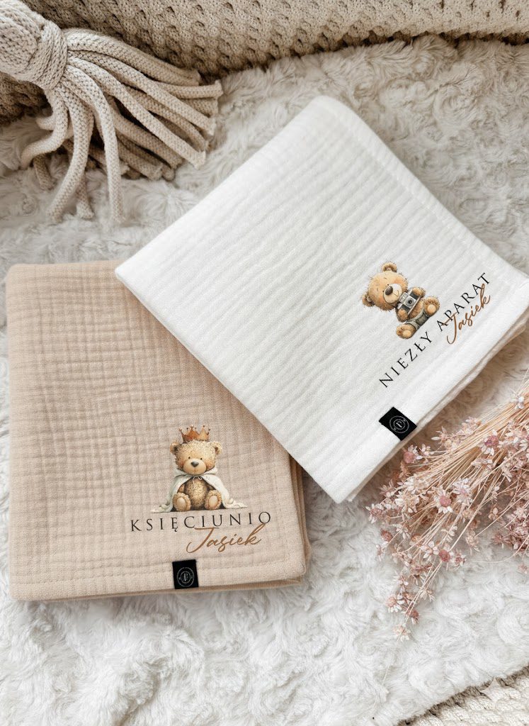 2pak pieluszek muślinowowych z nadrukiem miśków