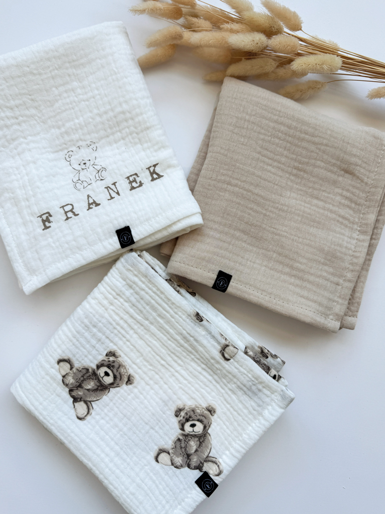 3pak pieluszek muślinowowych pluszowy misio - obrazek 4