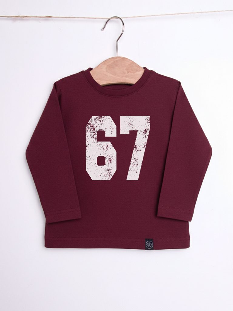 Bordowa koszulka z długim rękawem nadruk 67 rozm. 122