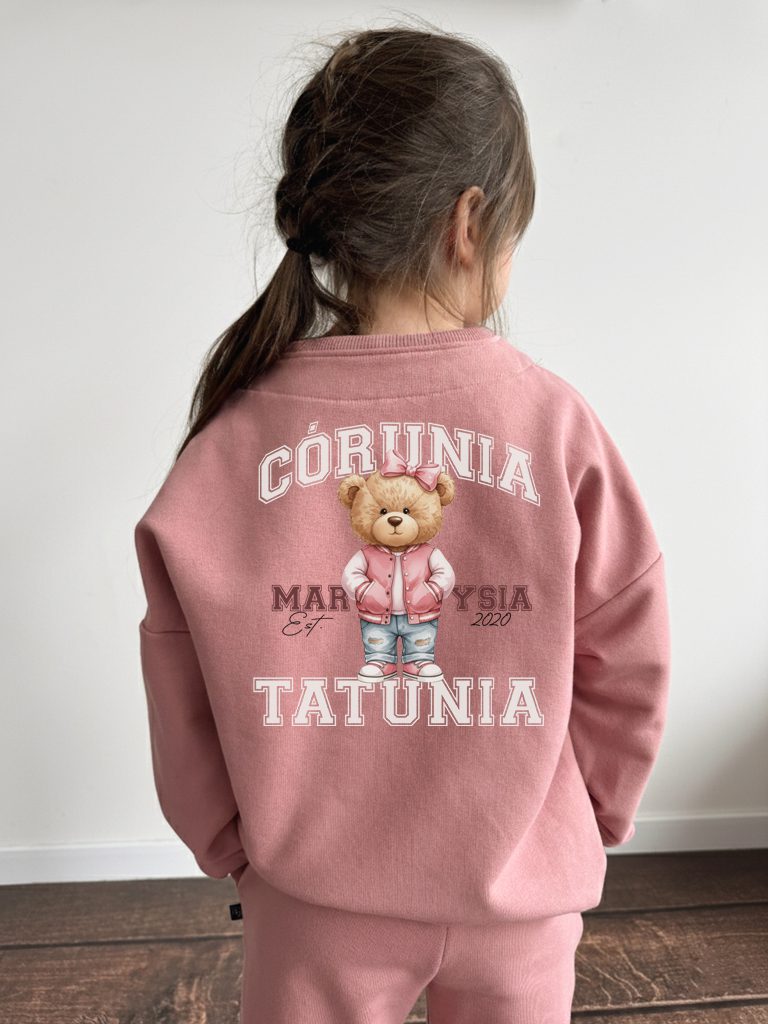 Różowy komplet dla dziecka córunia tatunia (bluza bejsbolówka + spodnie)