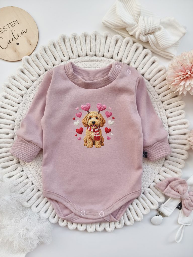 Body dla niemowlaka z nadrukiem pieska i serduszek