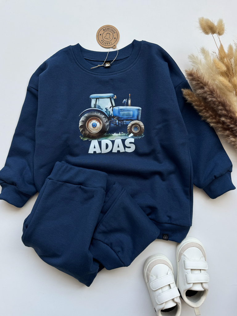 Komplet dla dziecka niebieski traktor (bluza + spodnie)