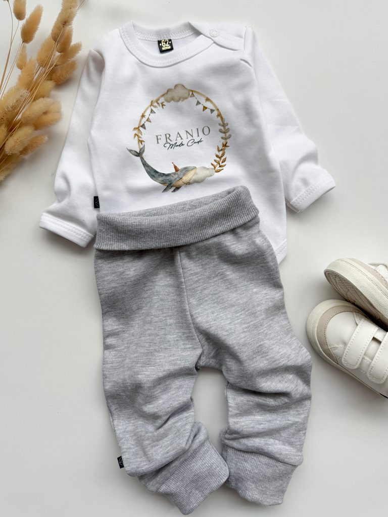 Komplet dla niemowlaka wieniec z wielorybem