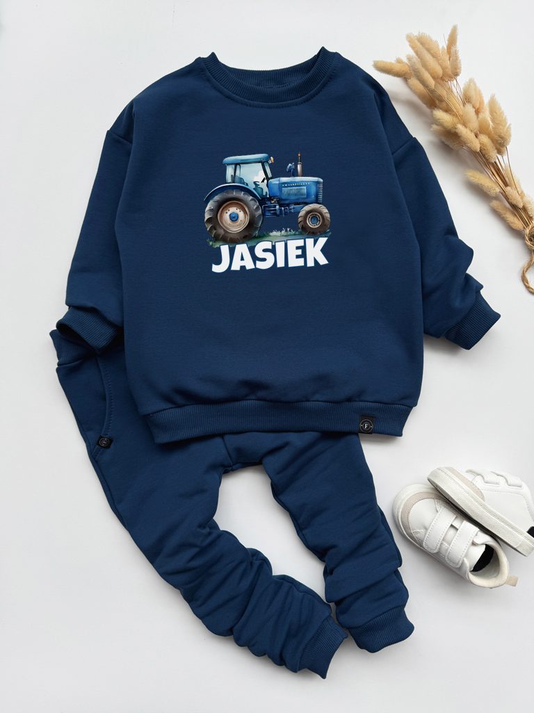 Komplet dla dziecka niebieski traktor (bluza + spodnie)