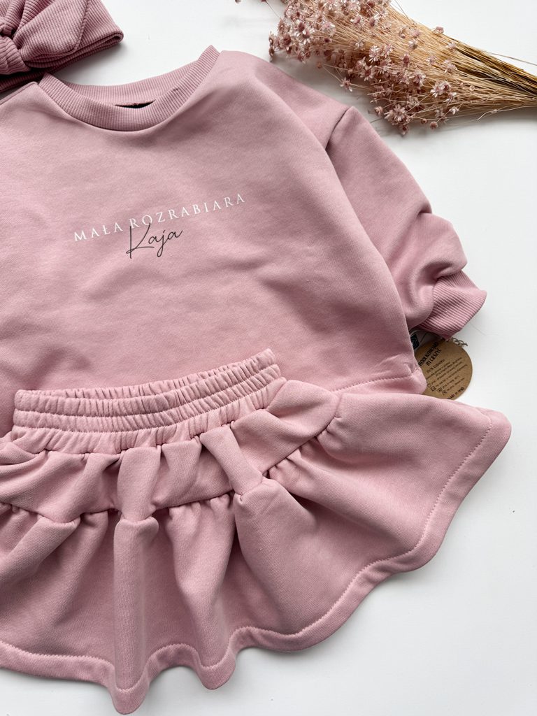 Komplet dla dziewczynki brudny róż mała rozrabiara