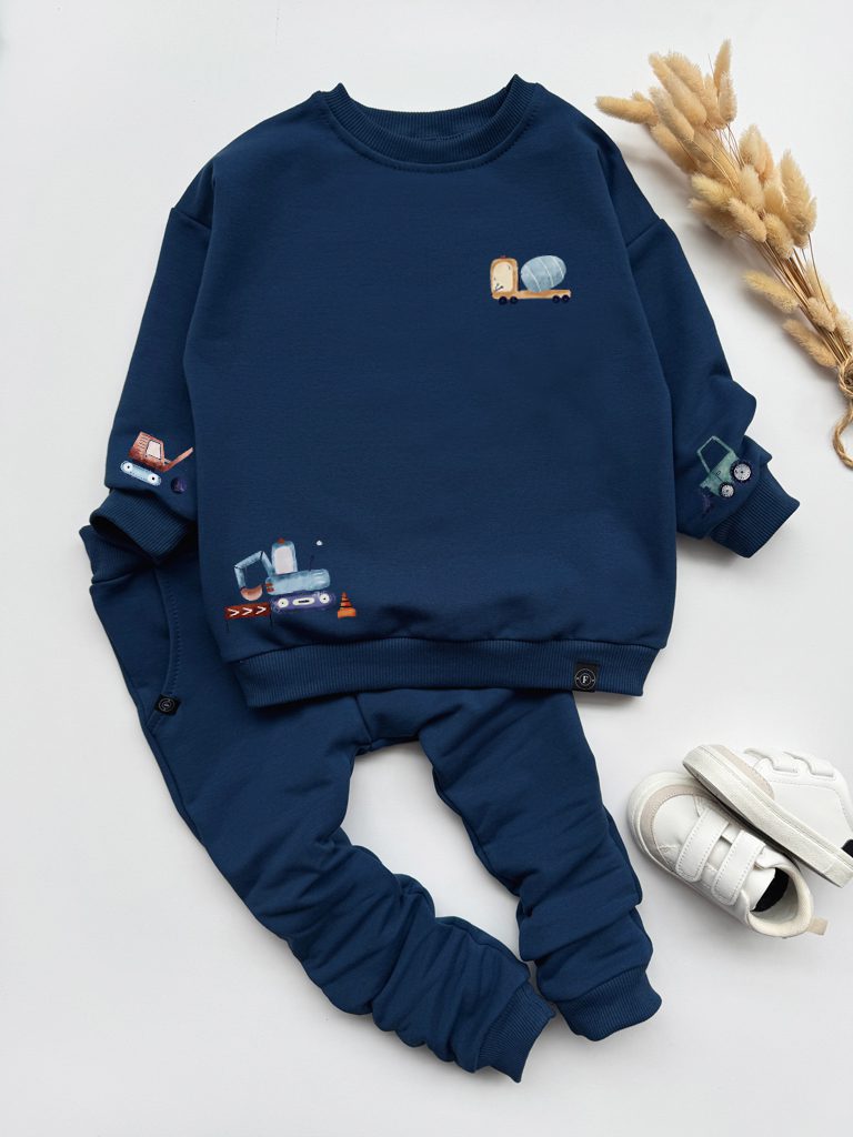 Komplet dla dziecka z nadrukiem maszyn budowlanych (bluza + spodnie)