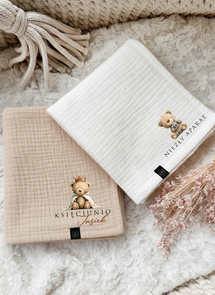 2pak pieluszek muślinowowych z nadrukiem miśków