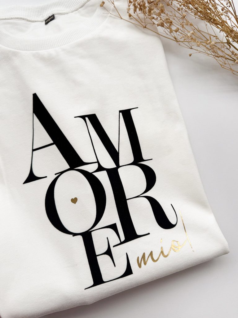 Koszulka damska z nadrukiem Amore mio!