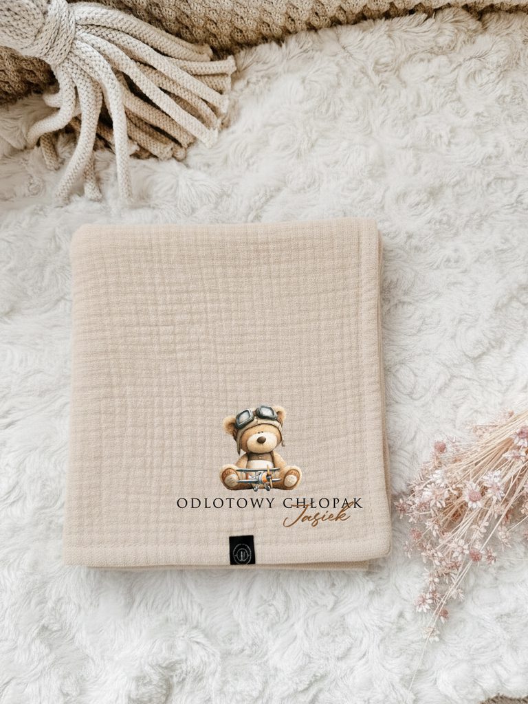 Pieluszka muślinowa miś odlotowy chłopak