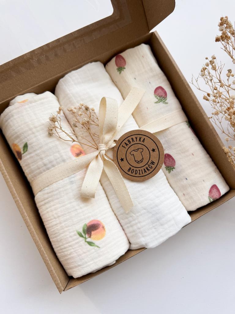 3pak pieluszek muślinowowych owoce
