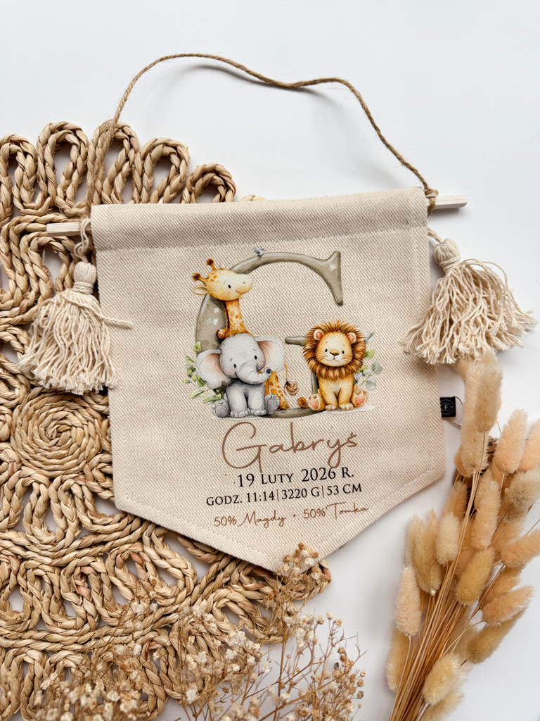 Proporczyk z metryczką inicjał safari