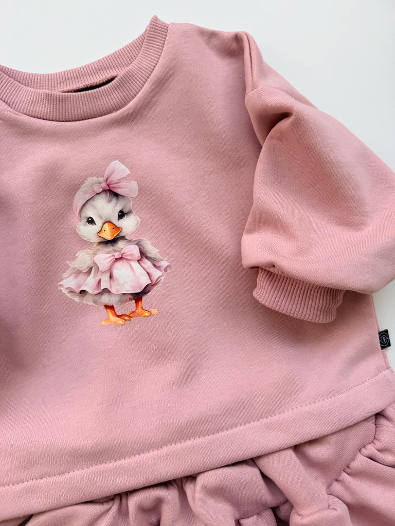 Komplet dla dziewczynki brudny róż kaczuszka w sukience