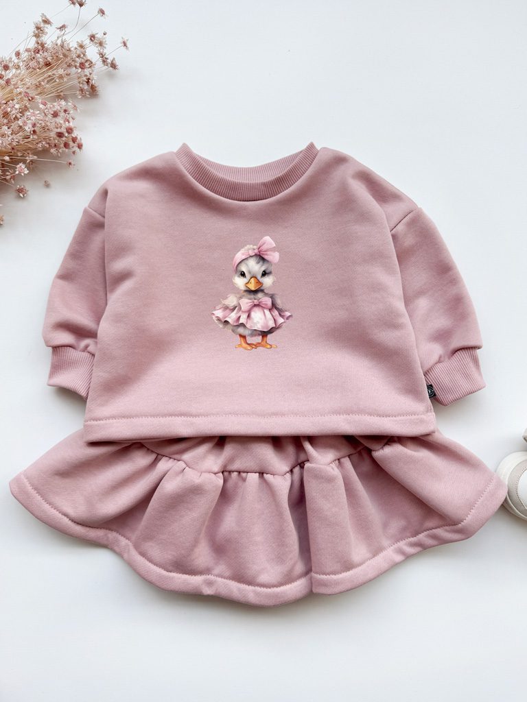 Komplet dla dziewczynki brudny róż kaczuszka w sukience