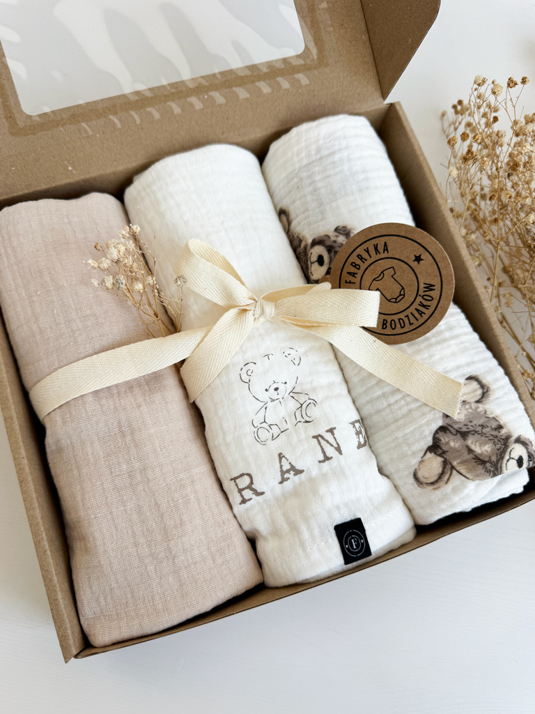 3pak pieluszek muślinowowych pluszowy misio