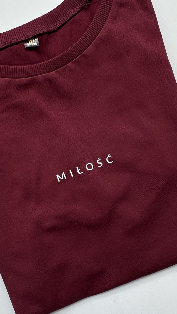 Koszulka damska bordowa MIŁOŚĆ rozmiar M