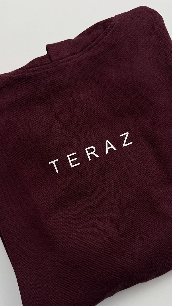 Bluza unisex bordowa z kapturem TERAZ rozmiar M