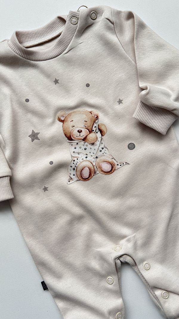 Pajac jasny beż miś w kocyku rozmiar 56