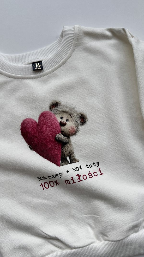 Bluza ecru miś z sercem rozmiar 74