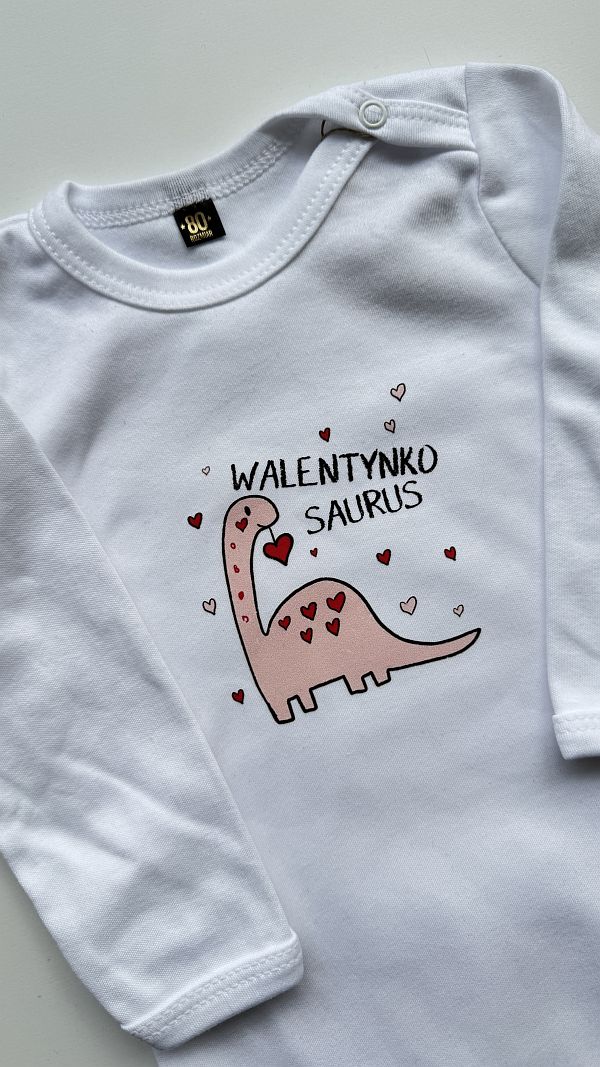 Body białe z dinozaurem i serduszkami rozmiar 80