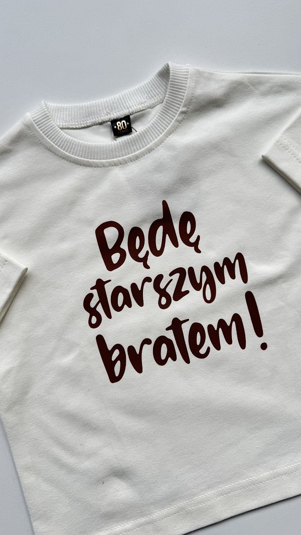 Koszulka ecru oversize będę starszym bratem rozmiar 80