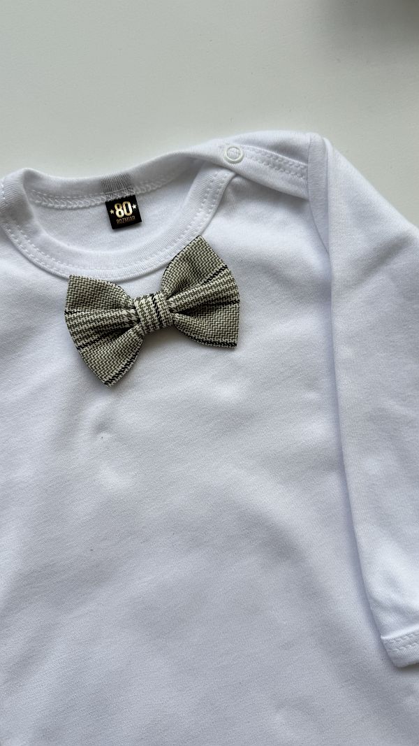 Body białe z długim rękawem mucha w kratkę rozmiar 80