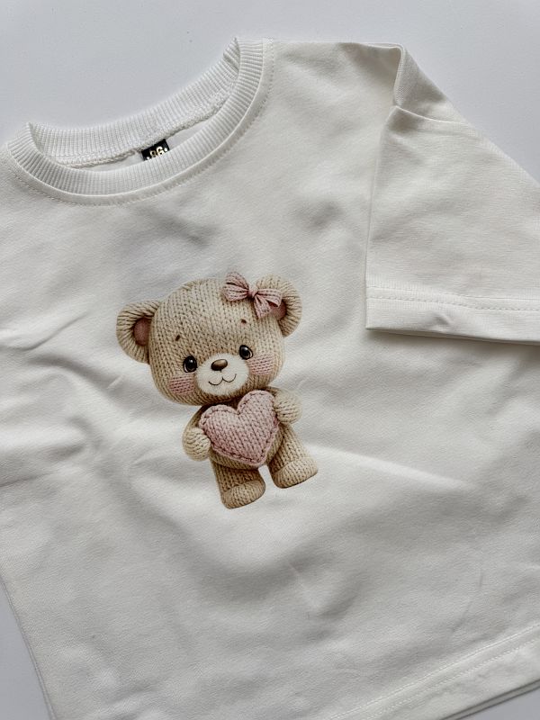 Koszulka ecru oversize z misiem rozmiar 86