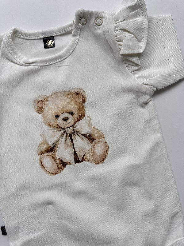 Body z ozdobnym rękawem z misiem z kokardą rozmiar 86