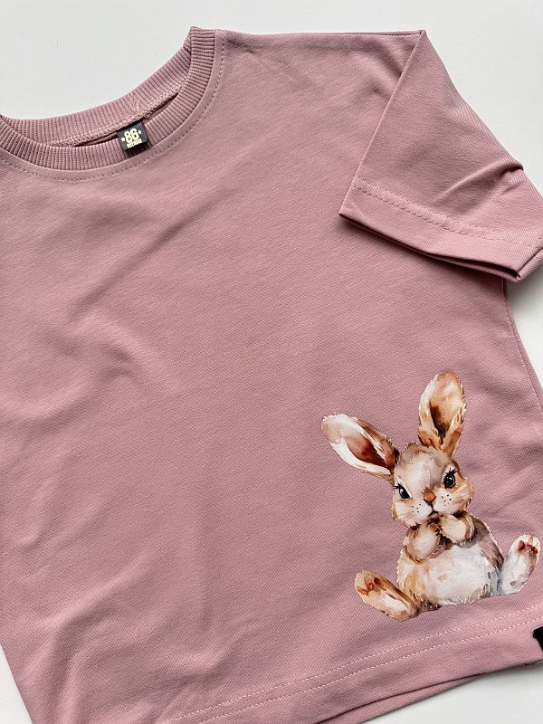 Koszulka oversize brudny róż z króliczkiem rozmiar 86