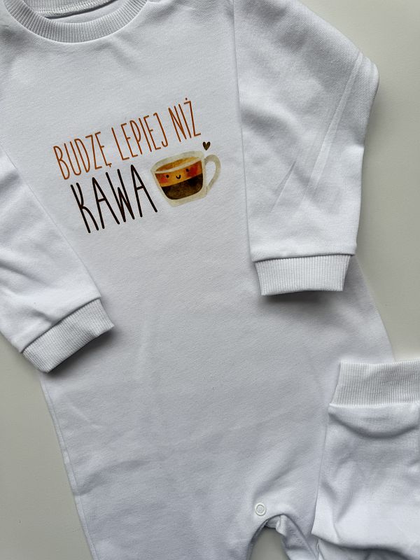 Pajac biały budzę lepiej niż kawa rozmiar 92