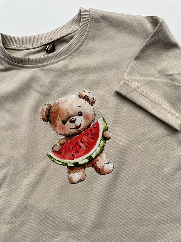 Koszulka kremowa z misiem z arbuzem rozmiar 98