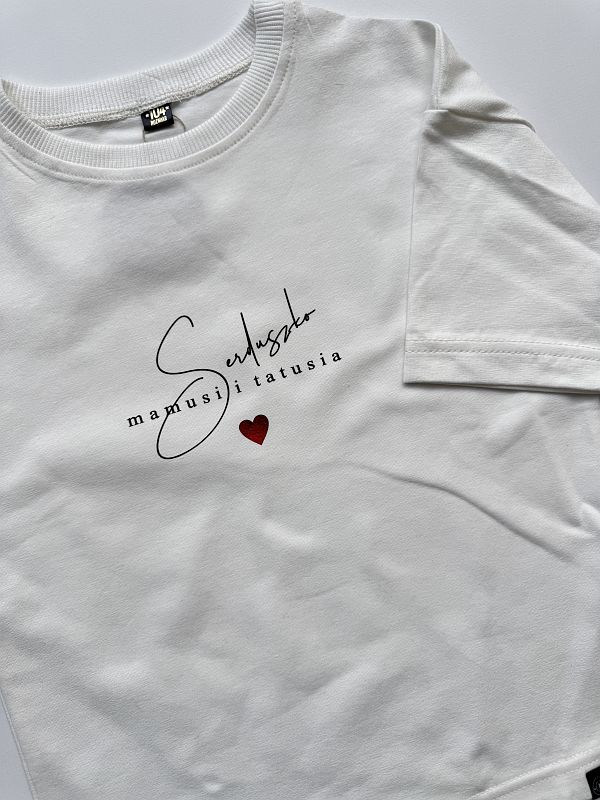 Koszulka ecru oversize serduszko mamusi i tatusia rozmiar 104