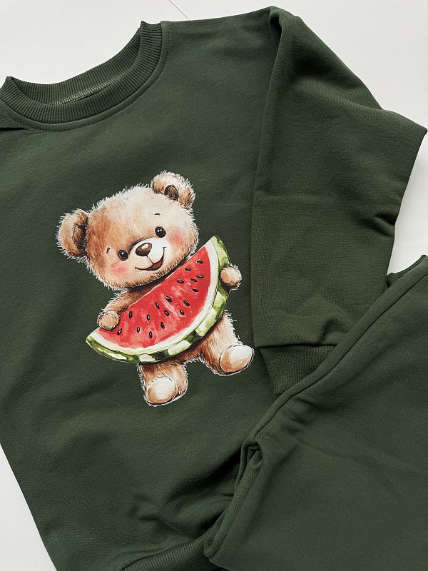 Komplet oliwkowy miś z arbuzem rozmiar 110