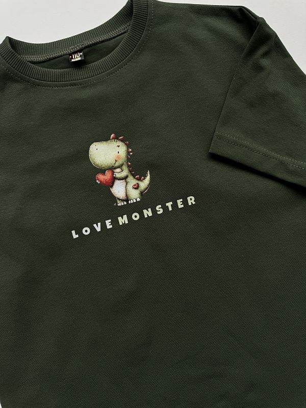 Koszulka oliwkowa z dinozaurem love monster rozmiar 110